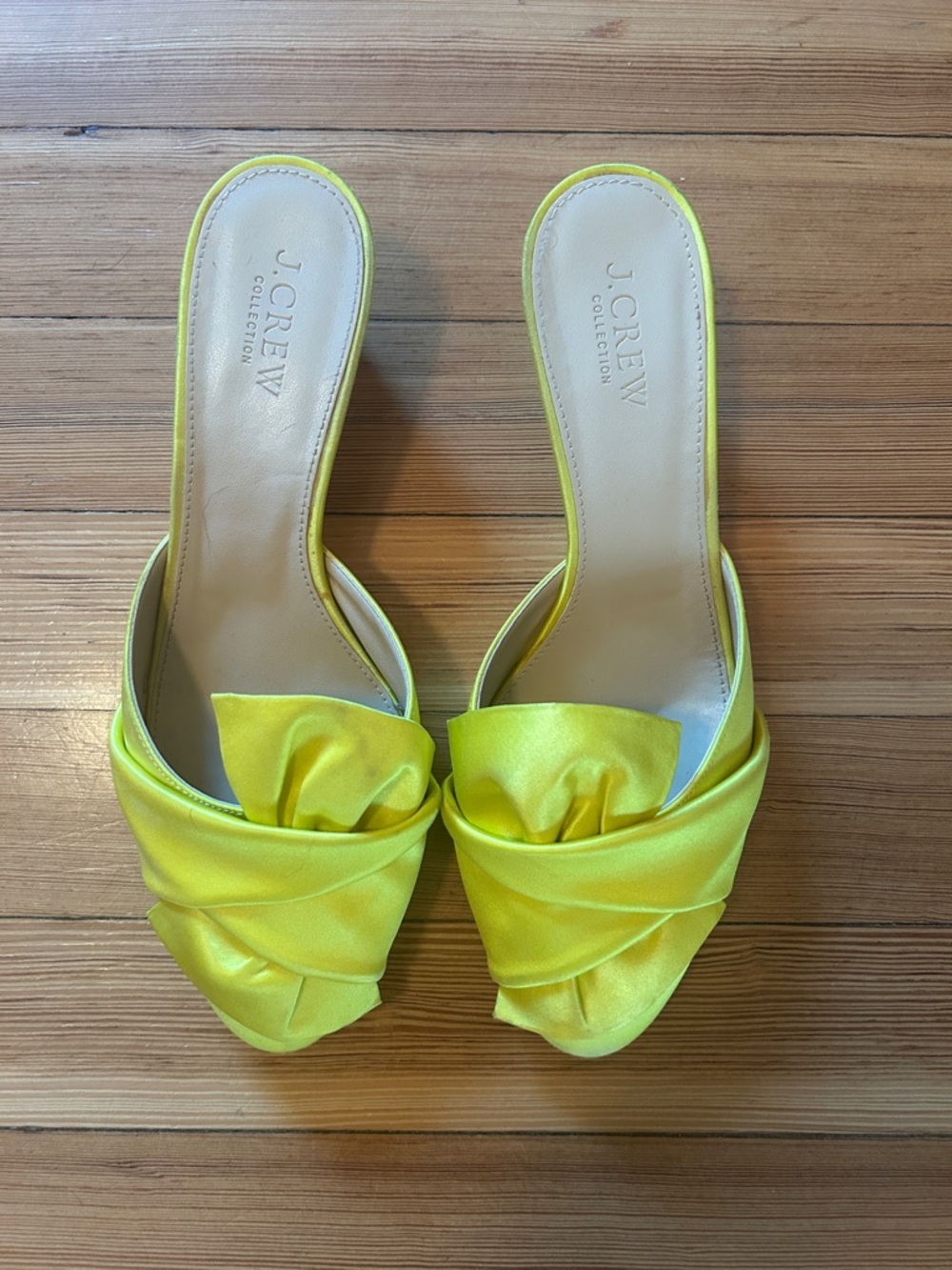 J. Crew Neon Yellow Satin Knot Slide Mules 7.5